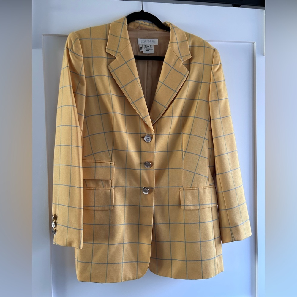 ESCADA MARGARETHA LEY Yellow Cashmere Window Pane Vintage Blazer Jacket 40 M - Picture 5 of 8